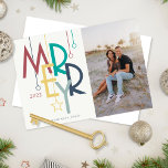 Cartes Pour Fêtes Annuelles Joyeux photo Vintage brillant couleur<br><div class="desc">Célébrez 100 ans en 2022 avec ce style déco vintage coloré des années 1920, "Merry", 7' x 5" cartes de voeux plates avec des espaces réservés pour vos quatre (4) de vos photos préférées, nom et année. Une photo est sur le ratio 2:3 avant, deux sur le dos sont carrés,...</div>