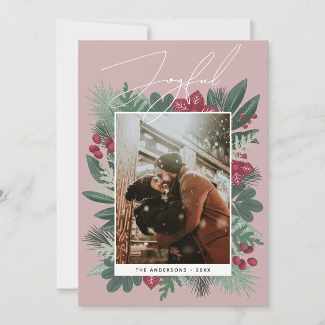 Cartes Pour Fêtes Annuelles Joyeux. Photographie botanique de Noël d'hiver (Devant)