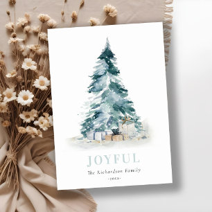 Cartes Pour Fêtes Annuelles Joyeux Pin d'aquarelle de neige Noël Arbre cadeau