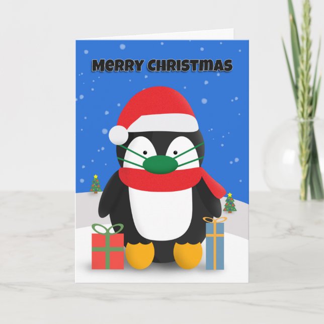 Cartes Pour Fêtes Annuelles Joyeux pingouin de Noël mou dans un masque à visag (Devant)