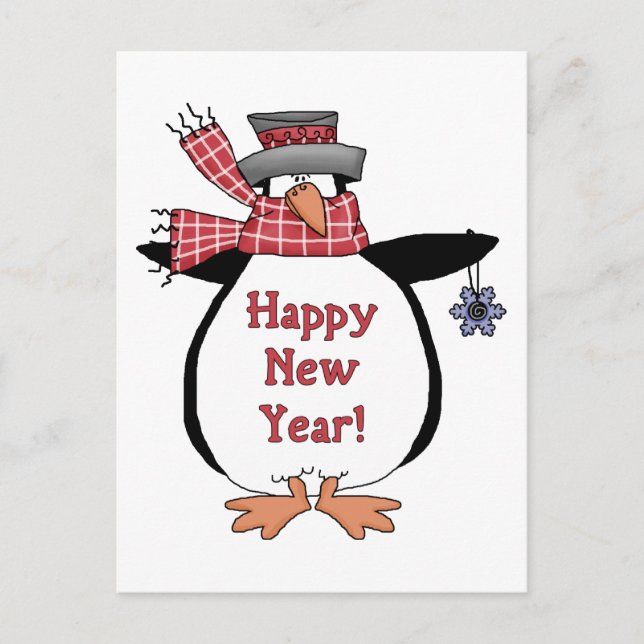Cartes Pour Fêtes Annuelles Joyeux Pingouin du Nouvel An (Devant)