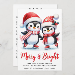 Cartes Pour Fêtes Annuelles Joyeux Pingouins amusants Blanc Rouge Noël