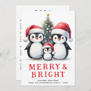 Cartes Pour Fêtes Annuelles Joyeux pingouins mignons blancs Noël rouge