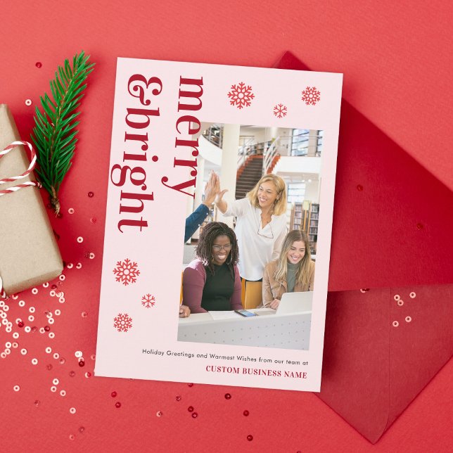 Cartes Pour Fêtes Annuelles Joyeux Pink Rouge équipe photo Business Noël (Créateur téléchargé)