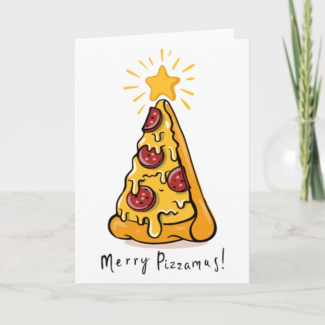 Cartes Pour Fêtes Annuelles Joyeux Pizzamas - Une tranche de joie festive! (Devant)