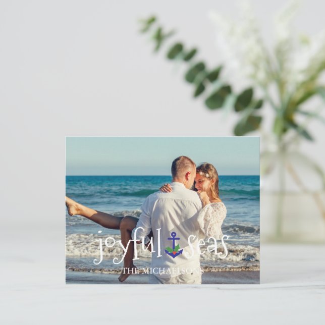 Cartes Pour Fêtes Annuelles Joyeux Plage de mer Noël nautique (Debout devant)