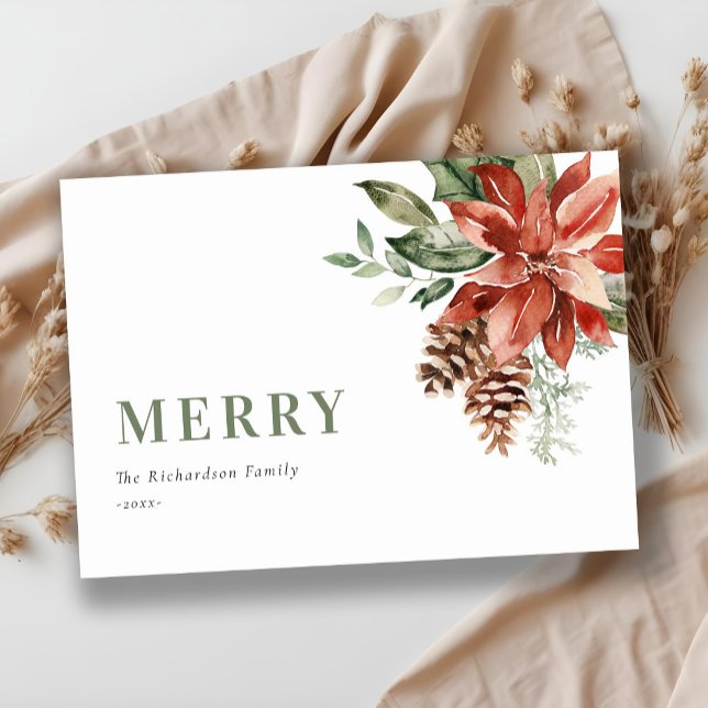 Cartes Pour Fêtes Annuelles Joyeux Poinsettia Bund'aquarelle Pine Noël (Créateur téléchargé)
