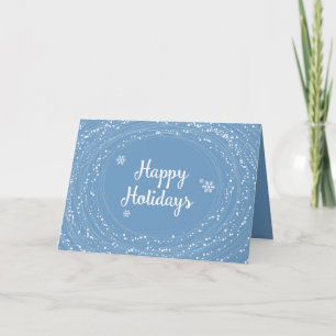 Cartes Pour Fêtes Annuelles Joyeux Points Neige, Bleu et Blanc, Élégant