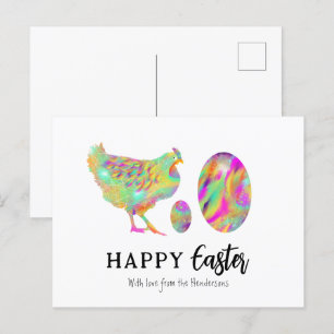 Cartes Pour Fêtes Annuelles Joyeux Poulet de Pâques et oeufs aquarelle