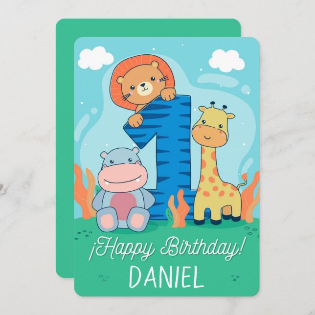 Cartes Pour Fêtes Annuelles Joyeux premier anniversaire (Devant / Derrière)