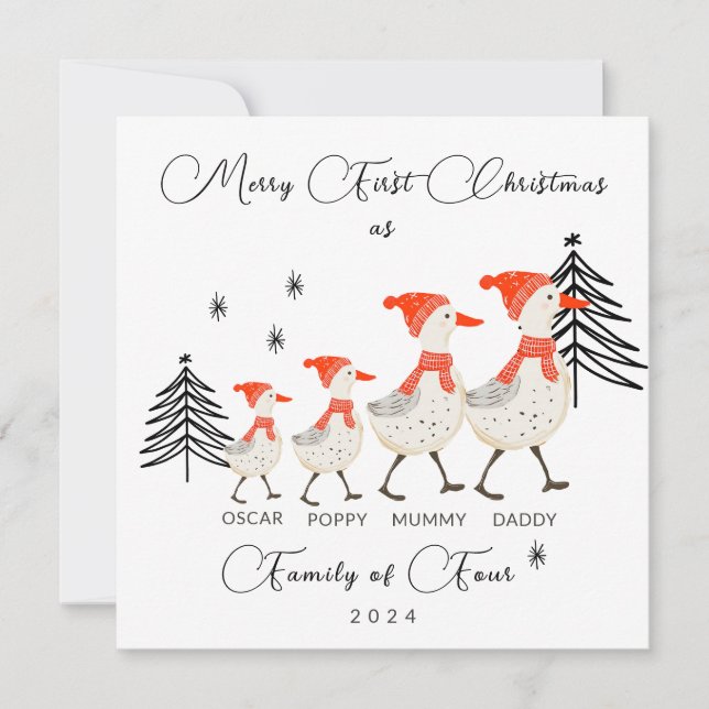 Cartes Pour Fêtes Annuelles Joyeux Premier Noël En Famille De Quatre (Devant)