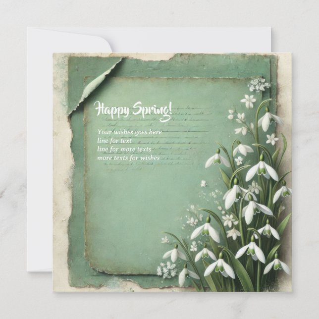 Cartes Pour Fêtes Annuelles Joyeux printemps avec des fleurs de neige vert (Devant)