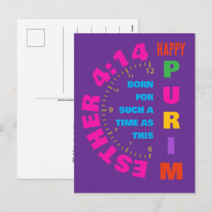 Cartes Pour Fêtes Annuelles JOYEUX PURIM Esther 4:14 Pour un temps comme celui