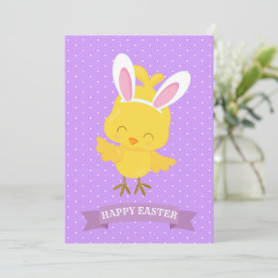 Cartes Pour Fêtes Annuelles Joyeux Rabbit de poussins de Pâques Oreilles viole
