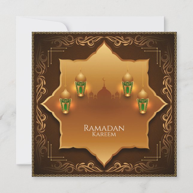 Cartes Pour Fêtes Annuelles Joyeux Ramadan Moubarak Gold Mosquée islamique lan (Devant)