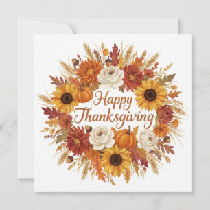 Cartes Pour Fêtes Annuelles Joyeux remerciement Couronne florale automnale à l