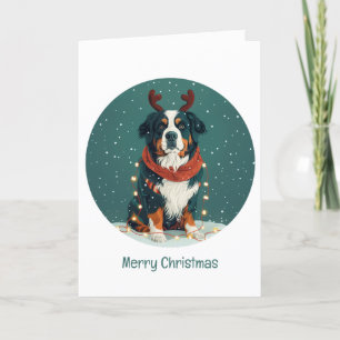Cartes Pour Fêtes Annuelles Joyeux renne de Noël Bernese Mountain Dog