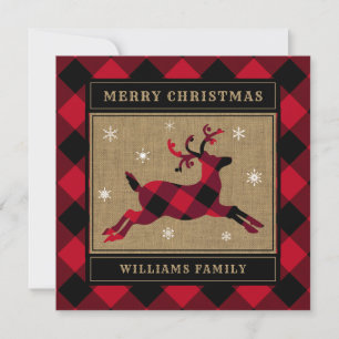 Cartes Pour Fêtes Annuelles Joyeux rennes de Noël Russe Rouge Buffalo Plaid