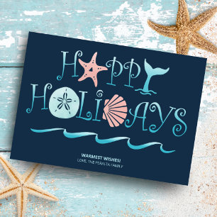 Cartes Pour Fêtes Annuelles Joyeux Rivage Noël Coquillage Marin Bleu Marine