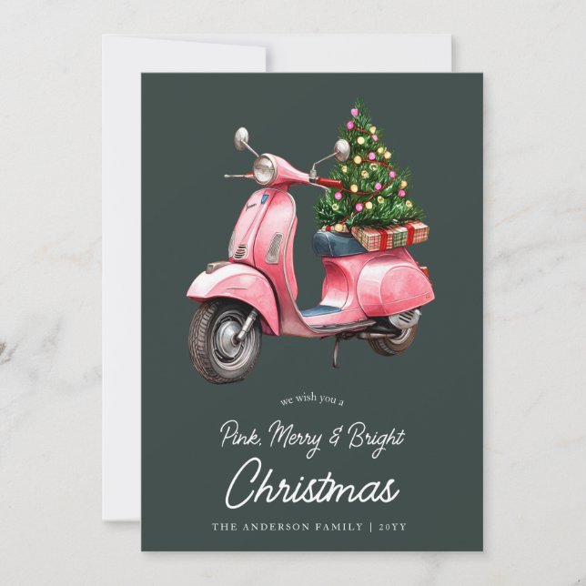 Cartes Pour Fêtes Annuelles Joyeux rose Noël italien vespa vintage (Devant)