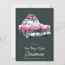 Joyeux rose voiture de Noël retro aquarelle