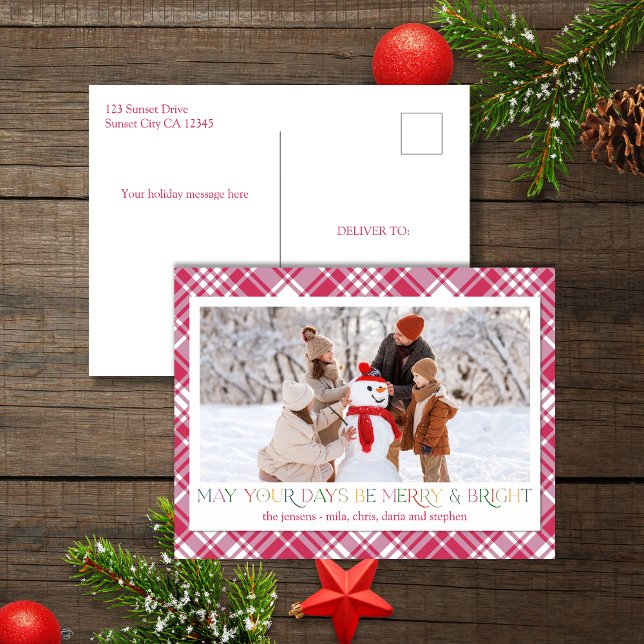 Cartes Pour Fêtes Annuelles Joyeux Rouge Blanc Noël Photo Plaid (Créateur téléchargé)
