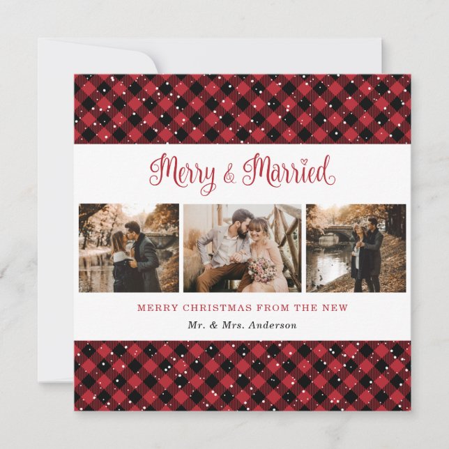 Cartes Pour Fêtes Annuelles Joyeux rouge plaid et marié Noël (Devant)