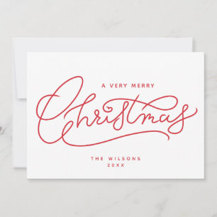 Cartes Pour Fêtes Annuelles Joyeux rouge Script de Noël minimaliste