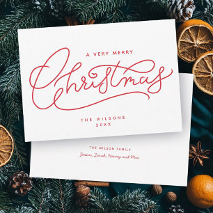 Cartes Pour Fêtes Annuelles Joyeux rouge Script de Noël minimaliste