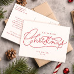 Cartes Pour Fêtes Annuelles Joyeux rouge Script de Noël minimaliste<br><div class="desc">Envoyez un peu de gaieté de vacances avec cette carte postale minimaliste de carte de vacances avec un script "Joyeux Noël" en rouge à la main. Design et sobre,  ce design est parfait pour répandre la joie de façon moderne et sobre.</div>