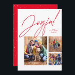 Cartes Pour Fêtes Annuelles Joyeux rouge trois photo famille Noël<br><div class="desc">Cette carte de Noël de famille de trois photos présente un grand script moderne "joyful" en rouge au-dessus d'un collage de trois photos. La variété de formes et de tailles est parfaite pour montrer les temps forts de l'année ou le meilleur de la séance photo familiale. Le rouge festif est...</div>