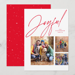 Cartes Pour Fêtes Annuelles Joyeux rouge trois photo famille Noël