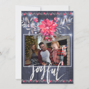 Cartes Pour Fêtes Annuelles Joyeux Rustic Blue Grange Bois Noël 3 Photos