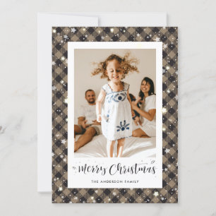 Cartes Pour Fêtes Annuelles Joyeux Rustic Plaid Photo Joyeux Noël