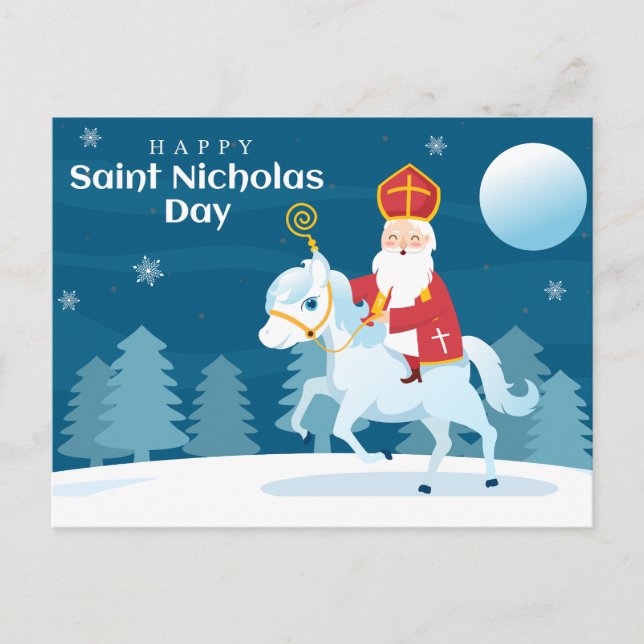 Cartes Pour Fêtes Annuelles Joyeux Saint Nicolas Day Cheval blanc (Devant)