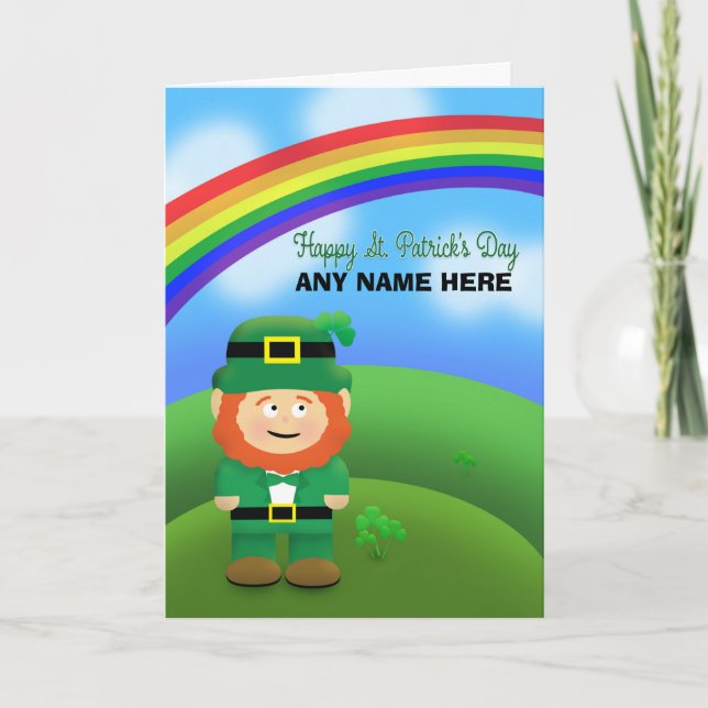 Cartes Pour Fêtes Annuelles Joyeux Saint Patrick Nom personnalisé Leprechaun (Devant)