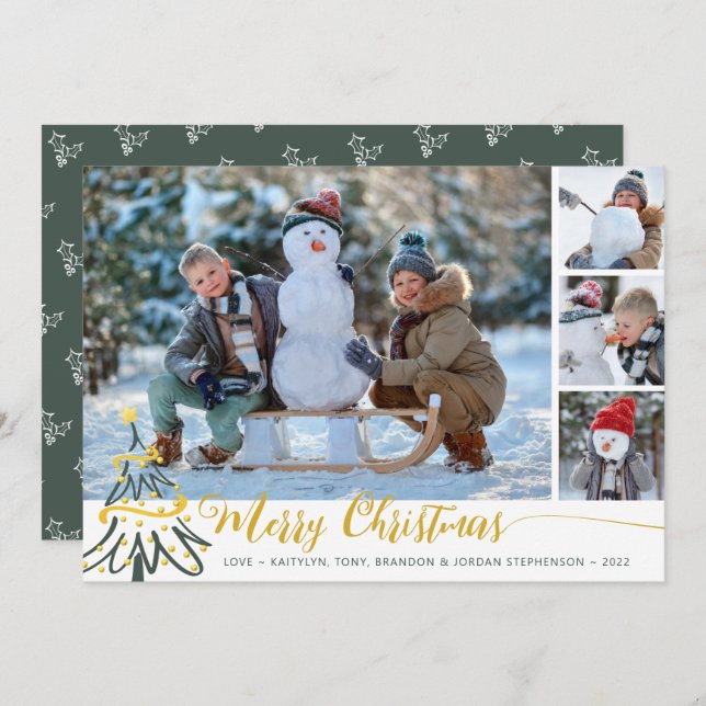 Cartes Pour Fêtes Annuelles Joyeux sapin de Noël 4 photo Collage (Devant / Derrière)
