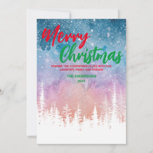 Cartes Pour Fêtes Annuelles Joyeux sapin de Noël Forêt de script rouge vert nu