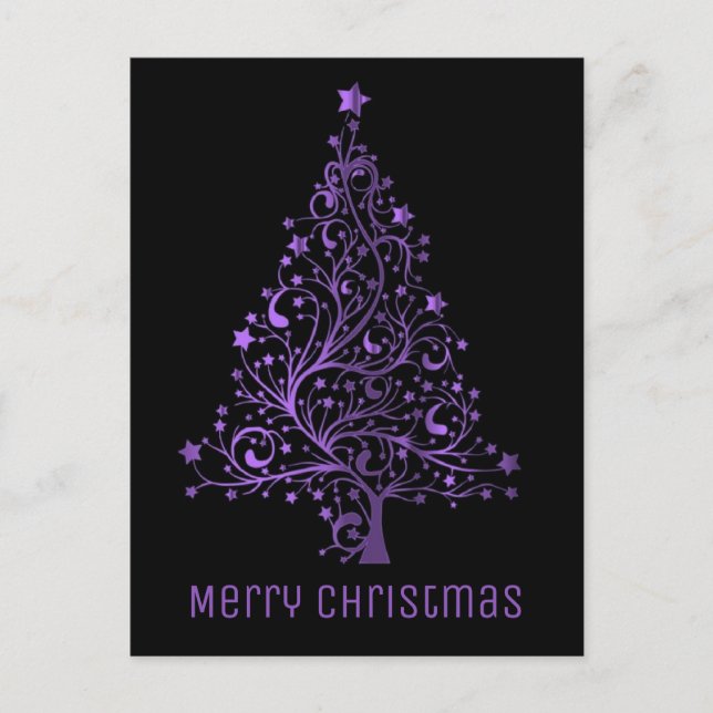 Cartes Pour Fêtes Annuelles Joyeux sapin de Noël noir pourpre apparence métall (Devant)