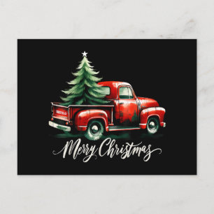 Cartes Pour Fêtes Annuelles Joyeux sapin de Noël sur Camion Rouge Famille Vint
