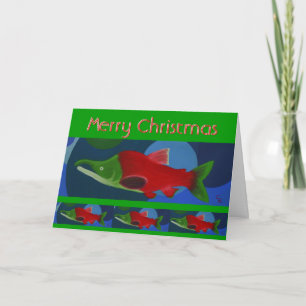 Cartes Pour Fêtes Annuelles Joyeux Saumon de Noël
