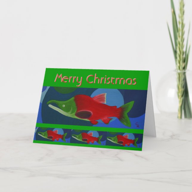 Cartes Pour Fêtes Annuelles Joyeux Saumon de Noël (Devant)