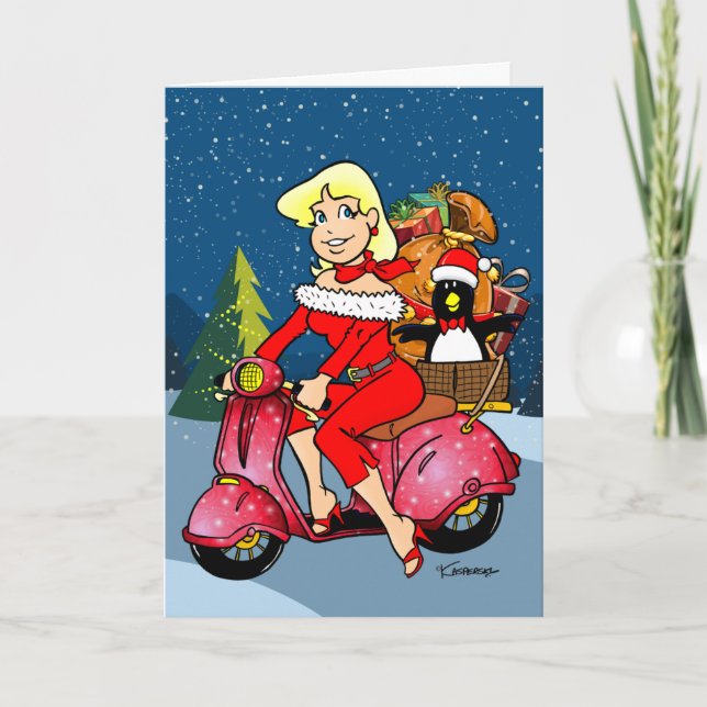Cartes Pour Fêtes Annuelles Joyeux Scooter de Noël (Devant)