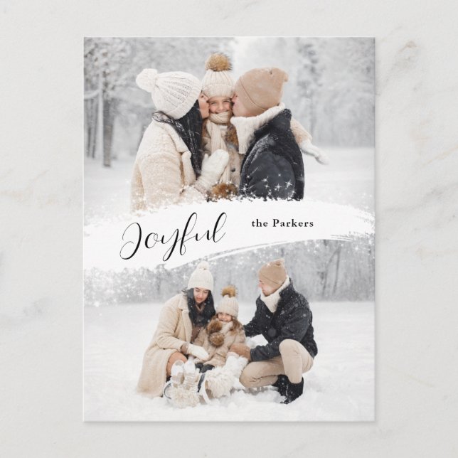 Cartes Pour Fêtes Annuelles Joyeux Script avec Snowy Brushstroke 2 photo (Devant)