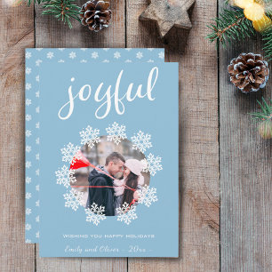 Cartes Pour Fêtes Annuelles Joyeux Script Blue Snowflake Cadre photo