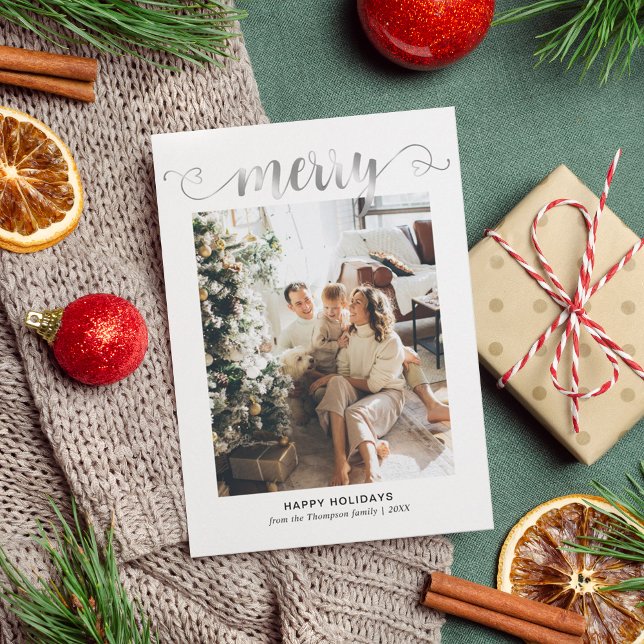 Cartes Pour Fêtes Annuelles Joyeux script Coeur moderne Noël (Créateur téléchargé)