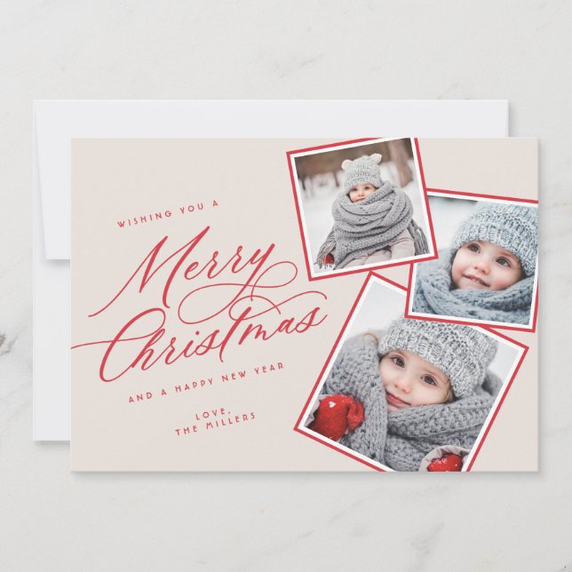 Cartes Pour Fêtes Annuelles Joyeux script de Noël intitulé Multi-Photo Blush (Devant)