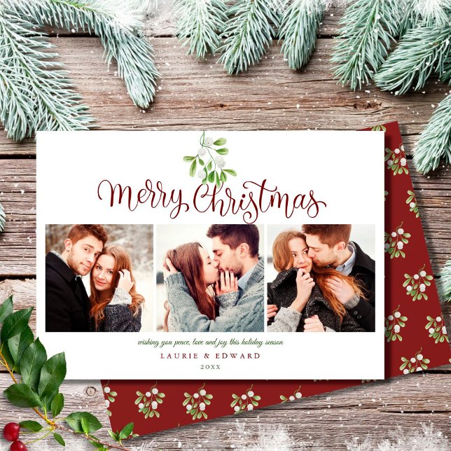 Cartes Pour Fêtes Annuelles Joyeux script de Noël Mistletoe 3 Couples photo (Créateur téléchargé)