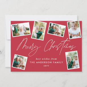 Cartes Pour Fêtes Annuelles Joyeux script de noël moderne multi photo rouge