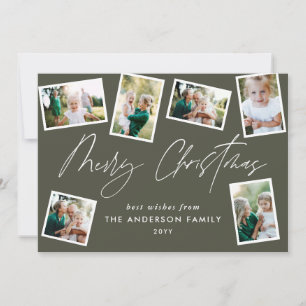 Cartes Pour Fêtes Annuelles Joyeux script de Noël moderne multi photo vert